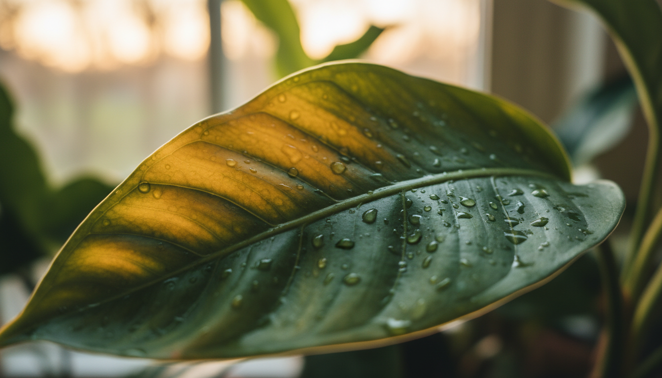 Zimmerpflanze mit gelben Blättern