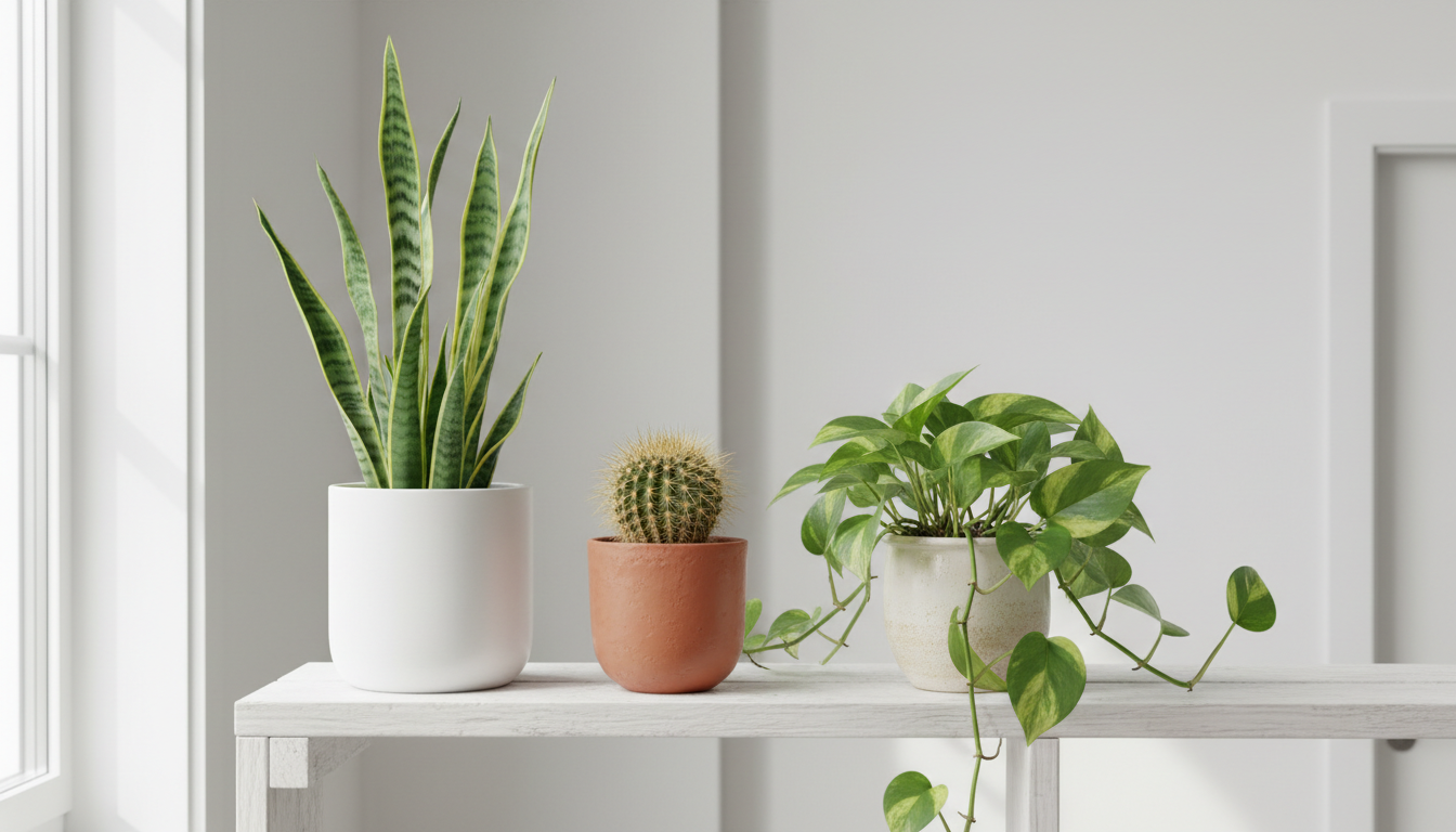 Pflegeleichte Zimmerpflanzen auf einem Regal
